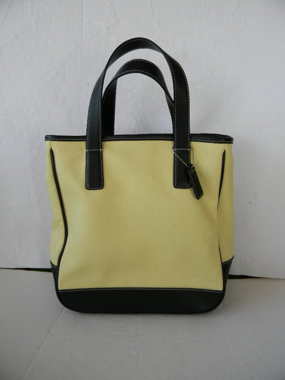 Vintage Y2K Coach Legacy Lunch Tote BEIGE Cotton & Leather Black 7706